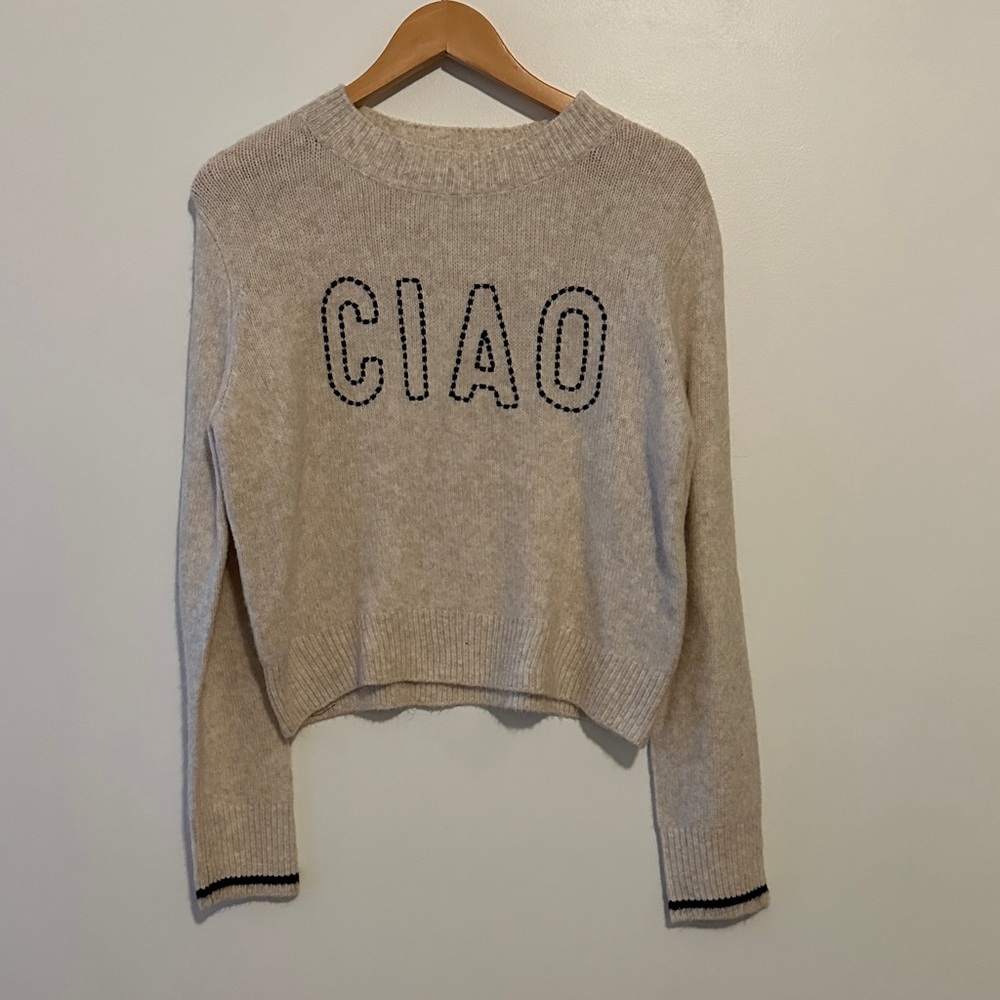Z supply Beige Sweater with 'CIAO' Design